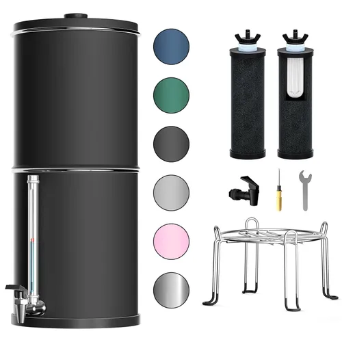 Purewell Sistema de filtro de agua por gravedad de ultrafiltración de 3 etapas de 0.01 μm, sistema de encimera de acero inoxidable 304 con 2