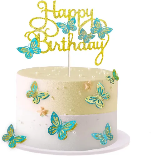 Miniatura 9 de 13 adornos de mariposa para tartas, adornos 3D para cupcakes para niñas y cumpleaños de mujeres (azul y morado)