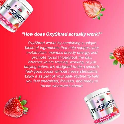 Miniatura 6 de EHP Labs OxyShred Polvo de Pre Entrenamiento - Polvo de preentrenamiento con L Glutamina y Acetil L Carnitina, Bebida Energizante - Cosmic Blast, 60