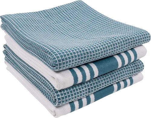 KAF Home - Juego de 4 toallas de cocina con banda central, de 18 x 28 pulgadas, absorbentes, duraderas, suaves y bonitas, perfectas para limpiar y