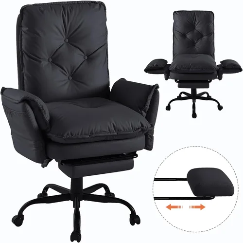 Miniatura 8 de Bestier Silla de oficina con patas cruzadas con reposapiés, silla cruzada de respaldo alto con reposabrazos y ruedas reversibles, silla de oficina
