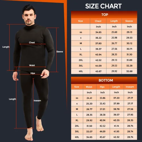 Miniatura 6 de CL convallaria 2 Pack Long Johns Thermal Underwear for Men Soft Fleece Lined Base Layer Cold Weather Set XS-4XL