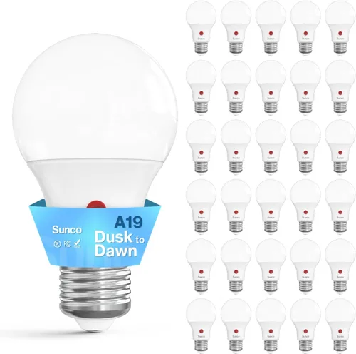 Miniatura 10 de Sunco - Paquete de 10 bombillas LED para exteriores del atardecer al amanecer A19, fotocélula automática para iluminación exterior, 800 LM, 9 W
