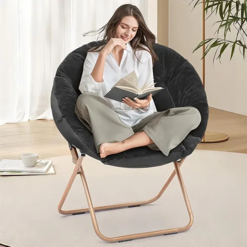 Miniatura 66 de Cómoda silla con platillo, silla de sala de estar, silla plegable acolchada suave de piel sintética, cómoda silla cuadrada de luna para sala