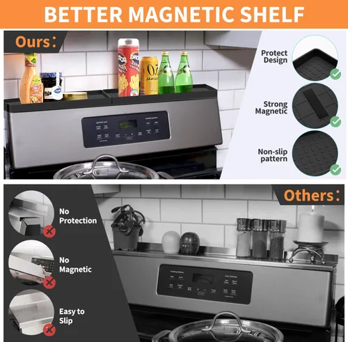 Miniatura 4 de Estante magnético de silicona para estufa de 30 pulgadas, estante de cocina sobre la estufa, estante de especias para apartamento, artículos