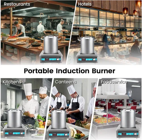 Miniatura 9 de Quemador de inducción comercial de 3500 W, encimera de 208-240 V 9.25-inch copper coil, non-pulse low-heat control, 18H timer for induction hot