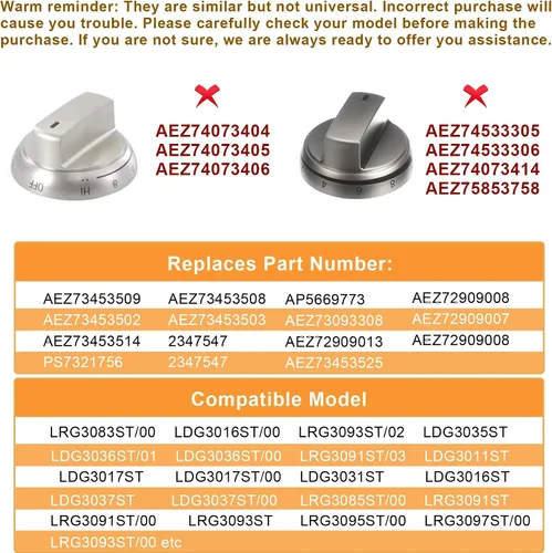 Miniatura 2 de Azdele AEZ73453509 Pomos de estufa de repuesto Compatibles con estufa a gas/horno LG LRG3036ST LRG3095ST LRG3091ST LRG3093ST LRG3035ST LDG3036ST