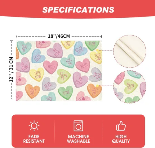 Miniatura 5 de Artoid Mode Ture Love - Juego de 4 manteles individuales de San Valentín de 12 x 18 pulgadas para decoración de fiestas, cocina, comedor