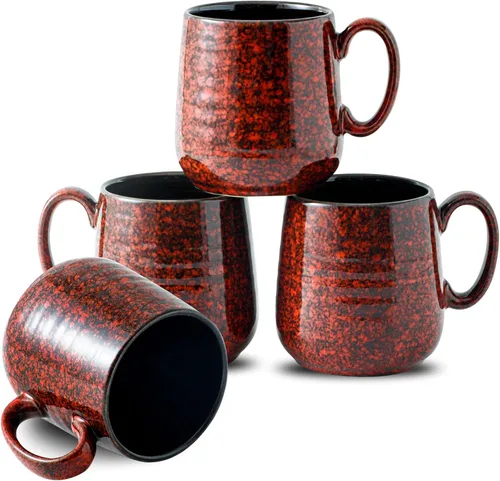 HASENSE Juego de 4 tazas de café de cerámica, tazas de café pequeñas de 8 onzas, taza de porcelana con asa para expreso, té, leche y cacao, ideal