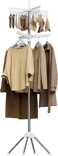 Miniatura 16 de CASAMAYA CDR001B01 - Tendedero plegable de 59 pulgadas para interiores con riel giratorio para ropa para 27 piezas de ropa, ahorro de espacio, acero