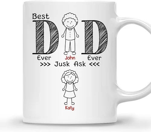 Miniatura 20 de Gossby Taza de café personalizada con texto en inglés "Best Dad Ever" (2 niños) – Taza de papá para papá, esposo – Taza personalizada de 11 onzas