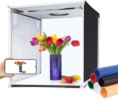 Miniatura 10 de Caja de luz de estudio fotográfico mini de Puluz, kit de tienda de fotos portátil, carpa plegable para fotografía con CRI >95, 104 luces LED y 6