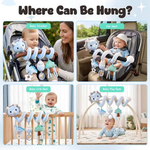 Miniatura 5 de Stuffed Juguetes de asiento de coche en espiral, asiento de automóvil infantil de dinosaurio, juguetes sensoriales de alto contraste, accesorios