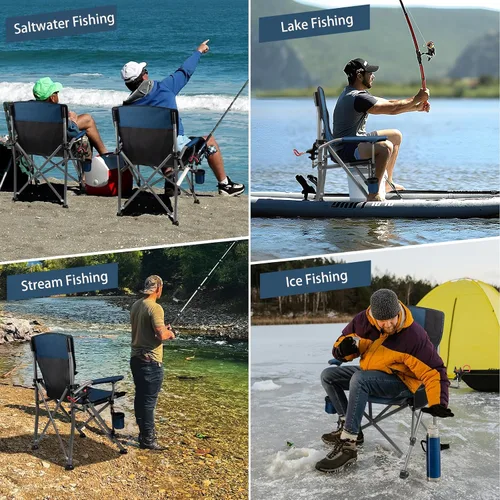 Miniatura 6 de Silla de pesca con soporte de caña ajustable de 360° mejorado, sillas plegables de pesca en hielo para adultos, silla de camping portátil