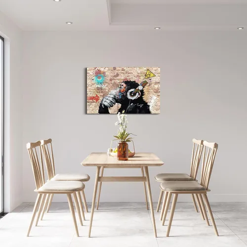 Miniatura 4 de MGSBCXN Lienzo decorativo de pared de graffiti, Banksy, impresión artística de DJ Mono Pensativo con auriculares, pintura artística de arte pop Mono