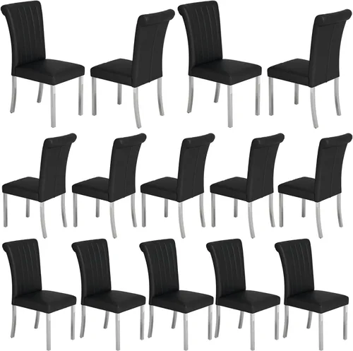 Miniatura 17 de Asday Juego de 2 sillas de comedor negras y plateadas, modernas sillas de comedor tapizadas de piel sintética con respaldo alto y patas cromadas