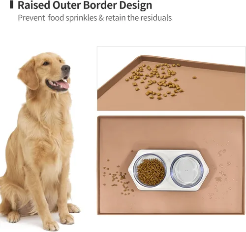 Miniatura 3 de Tapete de comida para perros, bandeja de comida impermeable de silicona, mantel individual antideslizante para mascotas, borde elevado de 0.6