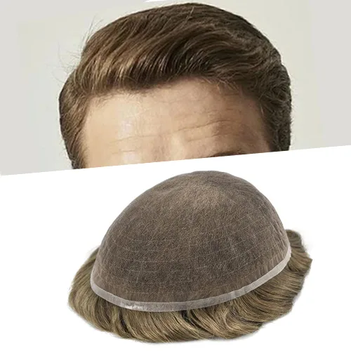 Miniatura 21 de Tupé para hombres cabello humano real sistema de cabello para hombre encaje francés completo 100% cabello humano postizos para hombres pieza de pelo