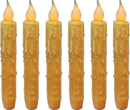 Miniatura 17 de CVHOMEDECO. Velas de cera real sumergidas a mano, funciona con pilas, temporizador, velas cónicas sin llama primitivas del país, 6-3/4 pulgadas