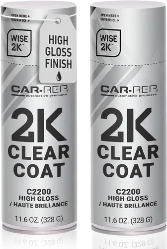 CAR-REP Capa transparente de poliuretano 2K, paquete de 2, latas de aerosol de 11 onzas, acabado brillante, pintura automotriz