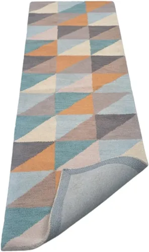 Miniatura 6 de Rugsotic Carpets Alfombras de lana copetuda a mano ecológicas – 2 pies 6 x 6 pies, forma de pasillo, multicolor, diseño geométrico moderno