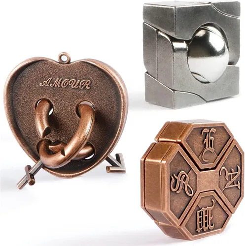 Miniatura 11 de MHY Rompecabezas Mentales de Metal Jumbo para Adultos - Paquete de 4 Juegos Mentales 3D Desafiantes con Estuche Portátil Juguetes de Lógica