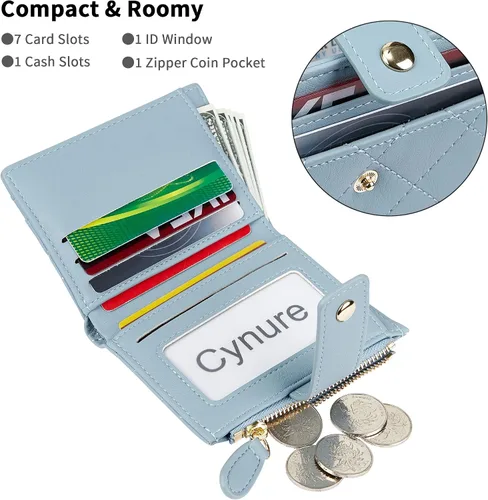 Miniatura 2 de Cartera de cuero para mujer, pequeña, compacta, plegable, con bolsillo para monedas con cremallera