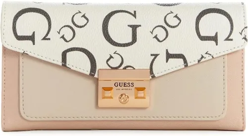 GUESS Bolso de mano triple con bolsillo frontal y estampado de logotipo para mujer - Color cemento Blanco L Cartera delgada