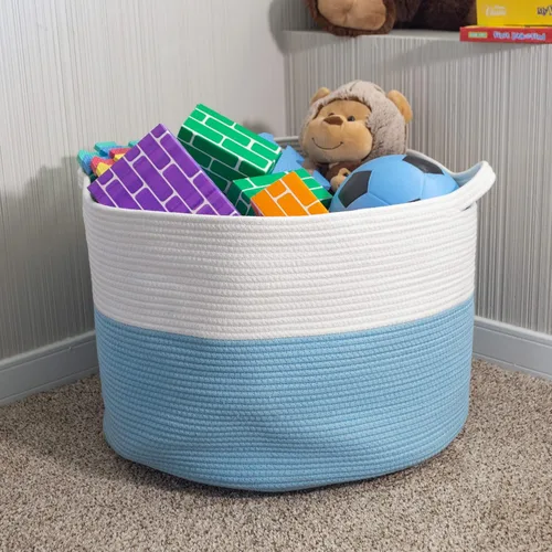 Miniatura 6 de Home-Complete - Cesta extragrande de cuerda de algodón con asas para lavandería, mantas, almohadas y almacenamiento de juguetes, cestas