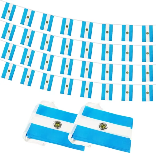 Bandera de Cuerda Argentina de 100 Pies, 76 Piezas Bandera Estandarte Argentina, Pequeñas Mini Banderas del Mundo para Eventos Deportivos,