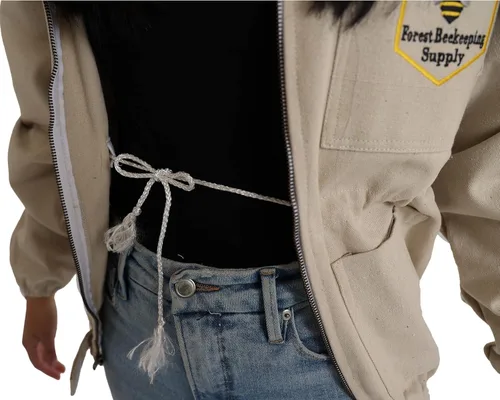 Miniatura 4 de Chaqueta de apicultura con velo redondo y guantes, chaqueta de abeja de lona natural con cremalleras de latón YKK duraderas para apicultores