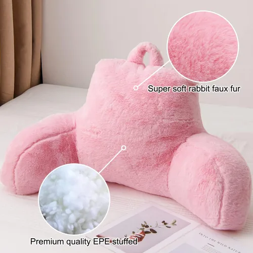 Miniatura 5 de Holawakaka Almohada Grande de Descanso para Cama de Piel Sintética con Brazos, Almohadas de Lectura de Piel de Conejo Perfectas para Adultos
