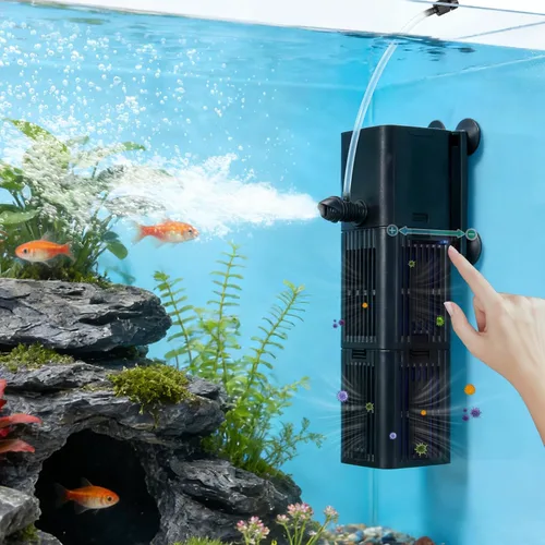 Filtro de acuario ajustable para tanque de tortugas de peces de 20 a 40 galones, filtración bioquímica 4 en 1, potentes bombas y filtros sumergibles