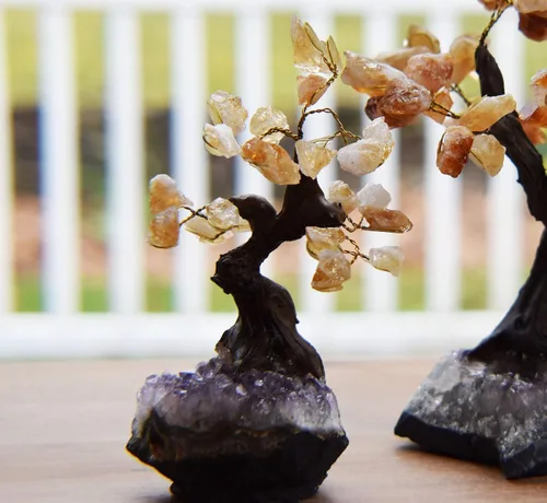 Miniatura 3 de Decoración de árbol de cristal natural, decoración de escritorio con piedras de chakra de cristal citrino, árbol de piedras preciosas con cristales