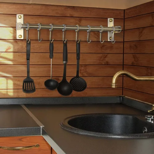 Miniatura 3 de Dseap Soporte para utensilios de cocina, soporte de pared para ollas y sartenes, riel de cocina con 8 ganchos para colgar utensilios de cocina