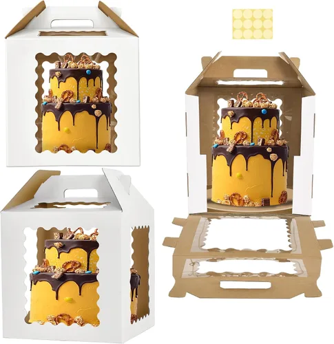 Miniatura 12 de XININSUN Cajas para pasteles altas de 10 pulgadas con ventanas, 10x10x12 Transportador de pasteles alto, Caja para pasteles escalonados, Caja
