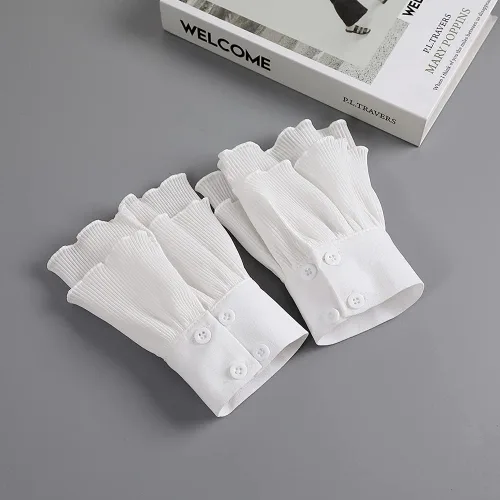 Miniatura 5 de Elegtiskas Puños de muñeca desmontables, camisa desmontable con cuerno, puños falsos para mujeres y niñas, Blanco