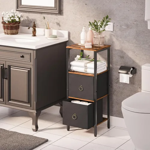 Miniatura 2 de HOOBRO Gabinete esquinero, estante esquinero de 4 niveles con 2 cajones, gabinete de piso de baño, gabinete de almacenamiento estrecho, para baño
