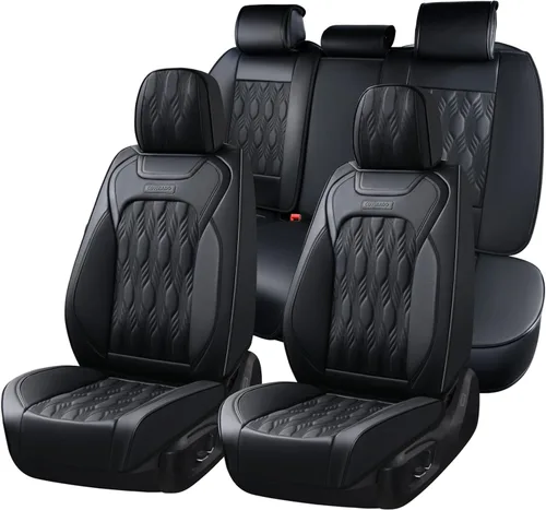 Miniatura 29 de Coverado Juego Completo de Fundas de Asiento de Automóvil, Fundas de Asiento de Cuero de Lujo para Delantero y Trasero, Fundas de Asiento En