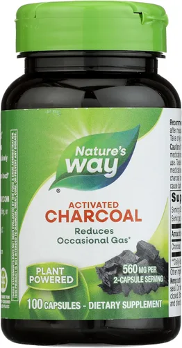 Nature's Way Carbón Activado, une materiales y gases no deseados en el tracto digestivo*, 560 mg por porción de 2 cápsulas, 100 cápsulas (el
