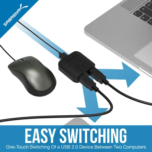 Miniatura 4 de SABRENT Interruptor de uso compartido USB 2.0 para múltiples computadoras y periféricos Indicadores de dispositivo LED (USB-SW20) Negro