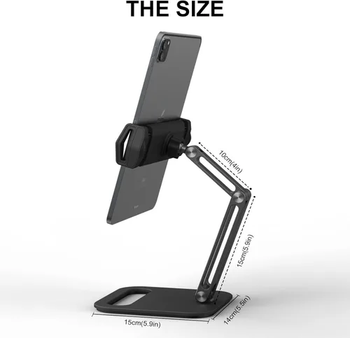 Miniatura 9 de Soporte ajustable para tablet de 360° para escritorio, soporte de brazo de tableta de aleación de aluminio compatible con iPad Pro/Air/Mini, Kindle