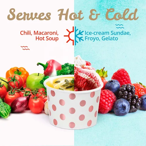 Miniatura 7 de MATICAN Vasos de papel para helado, paquete de 100 cuencos desechables de postre de 9 onzas para bebidas calientes y frías, 9 onzas, lunares