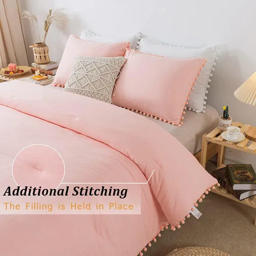 Miniatura 5 de Juego de edredón bohemio de color rosa melocotón tamaño matrimonial (79 x 90 pulgadas), 3 piezas para todas las estaciones