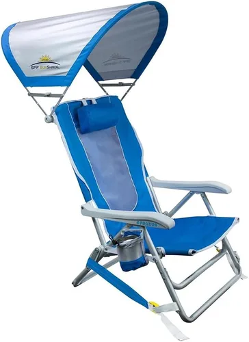 GCI Outdoor Silla de playa tipo mochila con sombrilla | Silla plegable reclinable con reposabrazos duraderos, soporte para bebidas y correas de