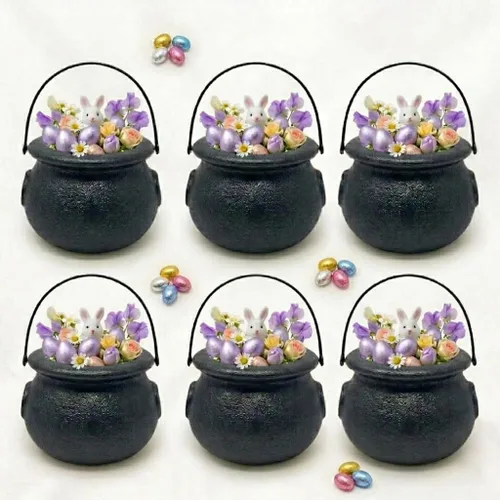 Miniatura 27 de PMU Caldero de Pascua de 8 pulgadas, 6 unidades, caldero de plástico verde, decoración de Pascua para decoración del hogar y fiesta