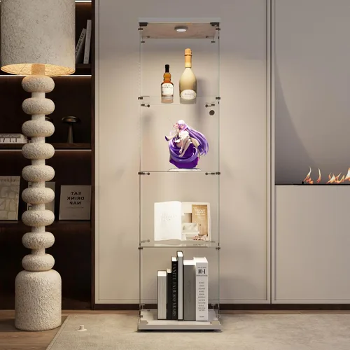 Miniatura 11 de Vitrina de cristal con luces LED y cerradura, vitrina Curio de 4 niveles con puerta de cristal, estantería de pie para sala de estar, dormitorio