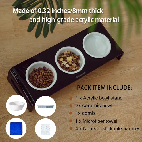 Miniatura 6 de Cuencos elevados inclinados para alimentos y agua para gatos o perros pequeños, soporte para 3 platos de acrílico transparente para cachorros