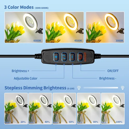 Miniatura 3 de HITTI Lupa de Aumento 10X con Luz y Soporte, Atenuación Continua 3 Modos de Color Lupa LED Iluminada, Lámpara de Escritorio Manos Libres