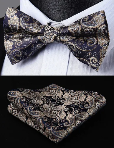 Miniatura 5 de HISDERN Bow Ties for Men Pre-tied Paisley Bow Ties Pocket Square Set Men's Bowtie Wedding Party